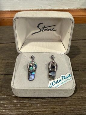 Abalone Flip-Flop Drop Earrings in Iridescent Blue-Green